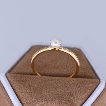 18K Gold Vermeil Delicate Tiny White Pearl Ring