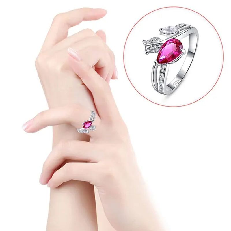 6*9Mm Pear Cut Sapphire & Ruby 925 Sterling Silver Jewelry Vintage Wedding Engagement Ring Christmas Gift Bride Engagement Anniversary Ring Size 6-10