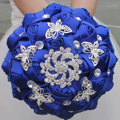 18CM White  Bride Holding Flowers Butterfly Flower Diamond Brooch Wedding Bouquet Bridal Mariage Stitch Wedding Bouquet Ribbon Bridesmaid Bouquet