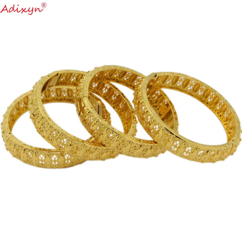 Adixyn Can Open 4Pcs/Lot Gold Color Ethiopian Dubai Africa Bangle Bride Wedding Bracelet Jewelry for Women/Men N071031