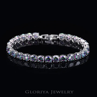 Gloriya Perfect 0.5 Carat Round Cut Mystic Rainbow Crystal Silver Plated Fashion Ladies Tennis Bracelet For Women Jewelry