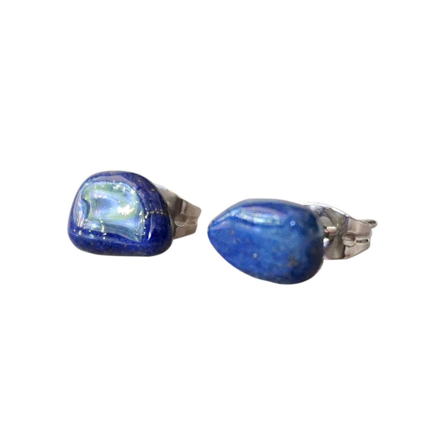 Handmade Lapis Lazuli Stud Earrings Sterling Silver, December & September Birthstone
