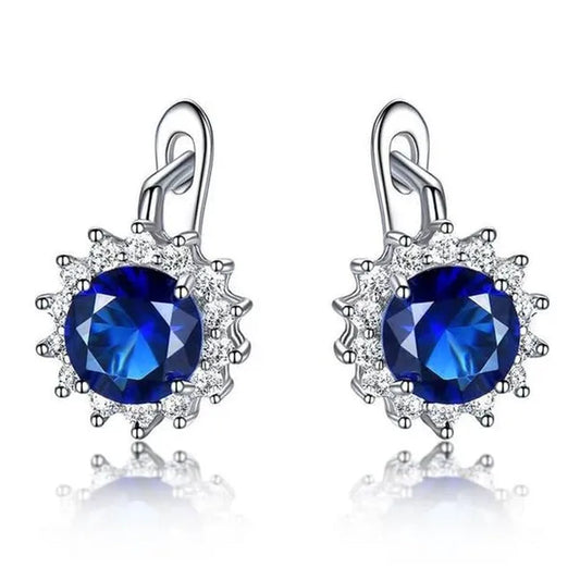 Majesty Diamonds MDS210243 round Blue Nano Sapphire Dangle & Drop Earrings in 0.925 White Sterling Silver