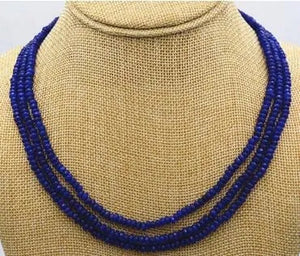 New NATURAL 3 Rows 2X4mm FACETED DARK Blue Sapphire BEADS NECKLACE