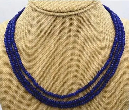 New NATURAL 3 Rows 2X4mm FACETED DARK Blue Sapphire BEADS NECKLACE