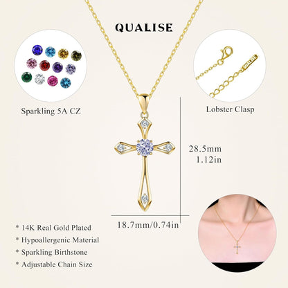 Cross Necklace for Women,925 Sterling Silver Birthstone Necklace with Diamond Faith Religious Birthstone Jewelry Birthday Holiday Gifts for Her/Wife/Mom/Girlfriend