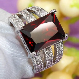 925 Sterling Silver Women Girls Fashion Garnet Ruby Topaz Gemstone Wedding Rings Jewelry