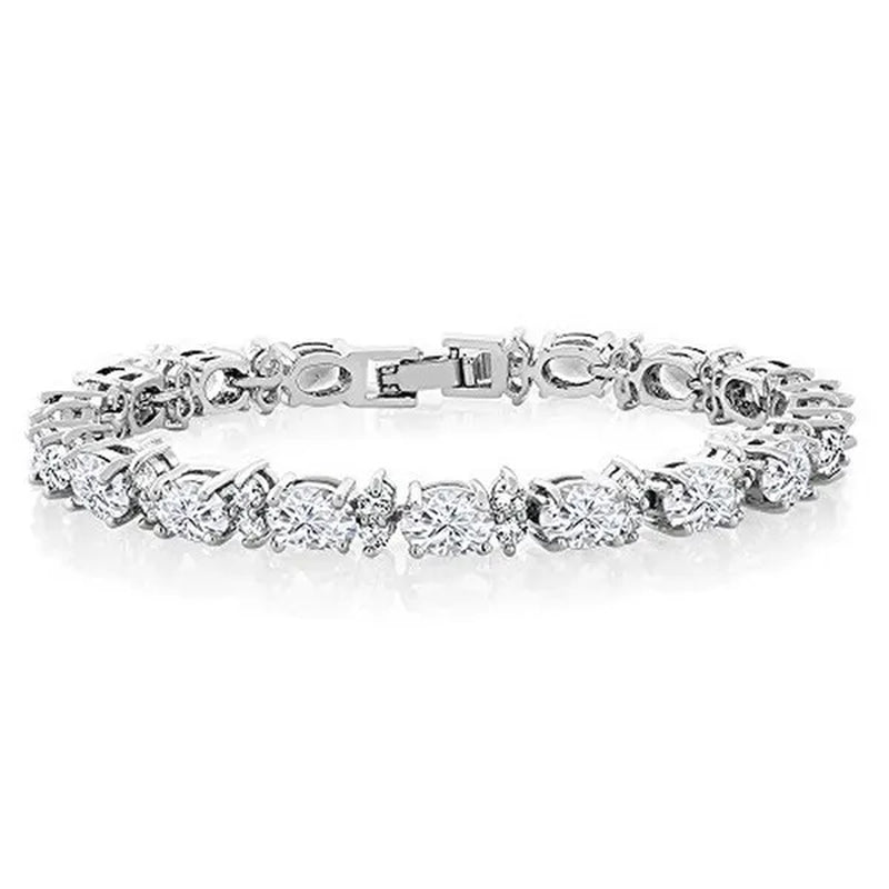 Gem Stone King 925 Sterling Silver Gorgeous Oval and Round Sparkling Cubic Zirconia CZ Tennis Bracelet Jewelry Gift
