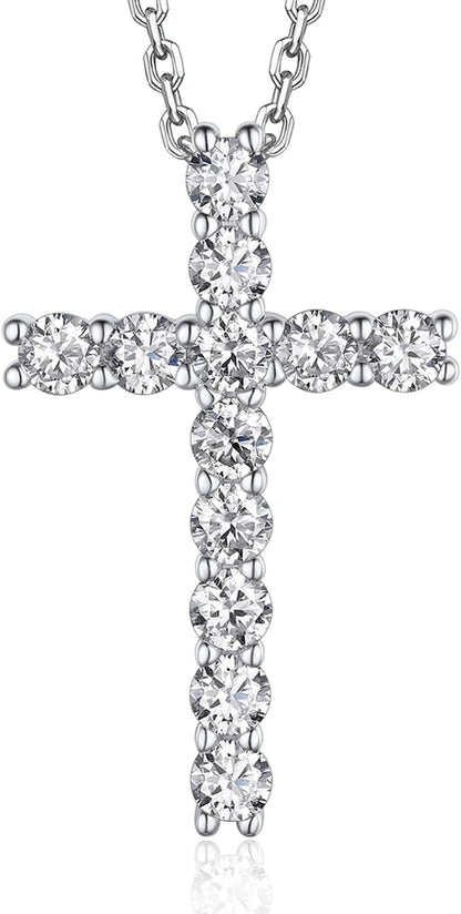 Cross Necklace, Christian Gifts for Her, Moissanite Cross Pendant for Men, 925 Sterling Silver Crucifix Pendant, Religious Gifts for Women and Men