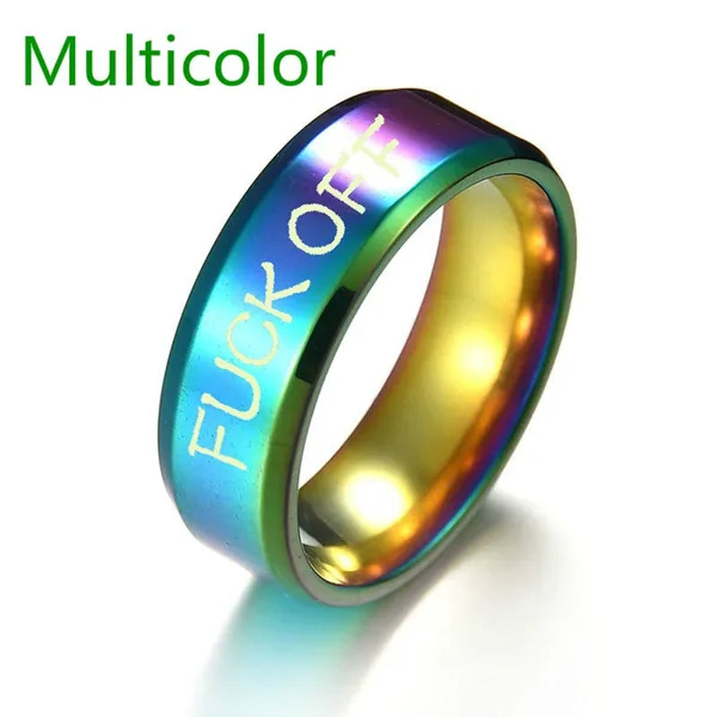 Fashion Jewelry Couple rings 8mm fuck off Steel Ring Engraved fuck off blue black