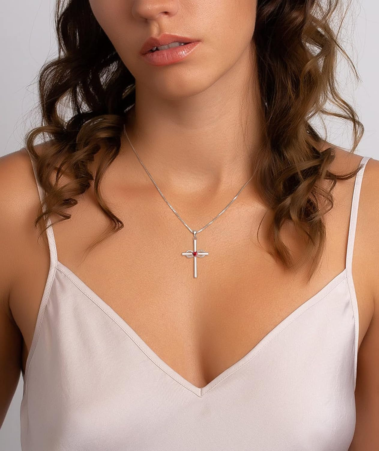 Infinity Cross Necklace Sterling Silver Crucifix Pendant Gemstones Criss Jewelry for Women