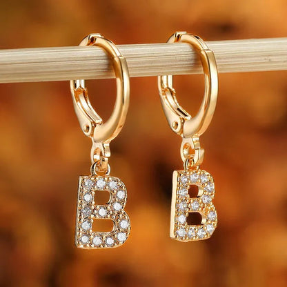 1 Pair 14K Gold Filled Cute Initial A-Z Letter Earrings CZ Zircon Diamond Gold Small Hoop Earings for Women Alphabet Fashion Jewellery