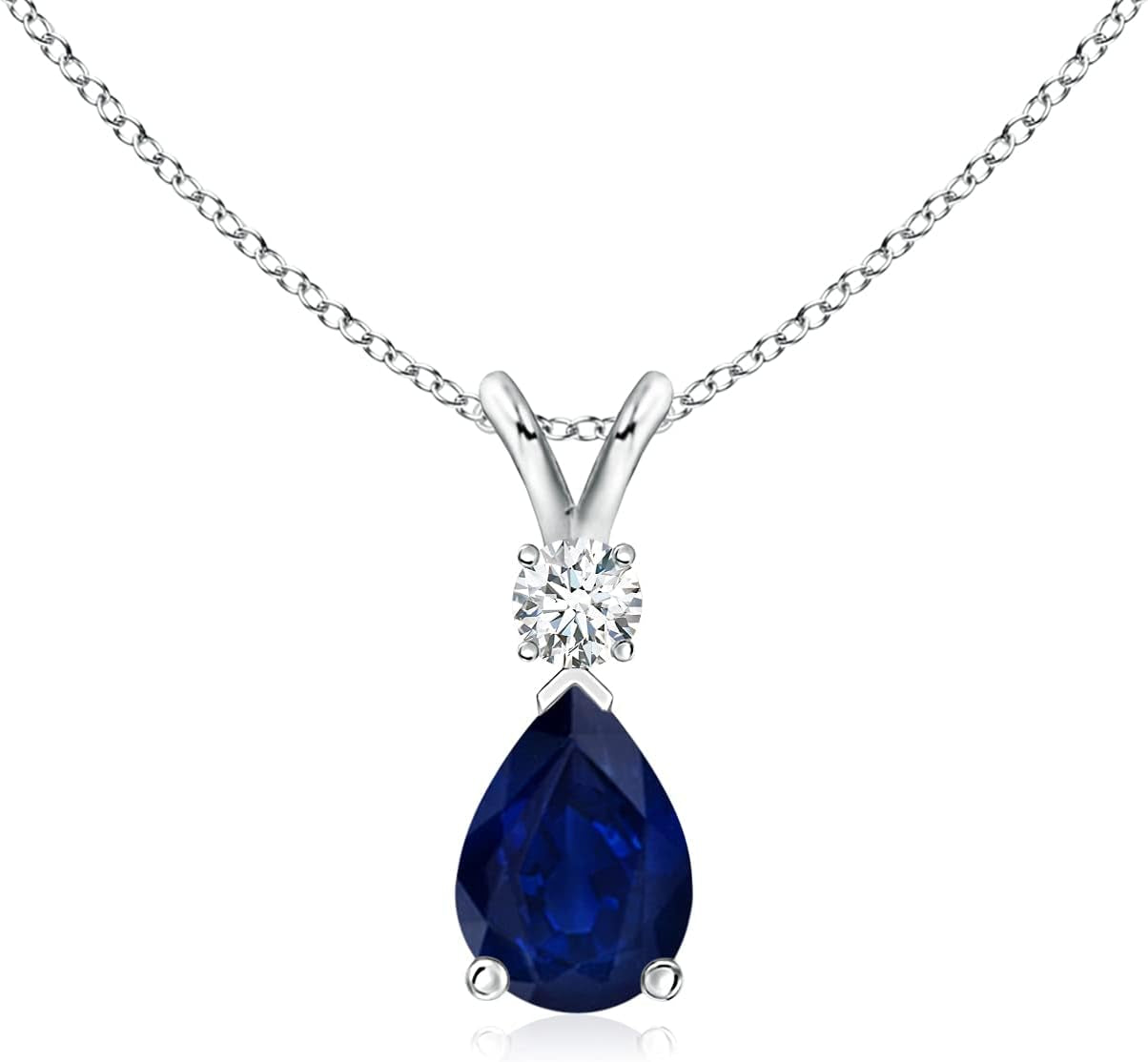 Natural 0.75 Carat Blue Sapphire Teardrop Pendant Necklace for Women, Girls with Diamond in 14K White Gold with 18 Inch Chain | September Birthstone Jewelry Gift