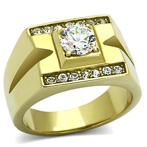 Men's Stainless Steel 14K Gold Ion Plated 1.26 Ct Simulated Diamond Ring Size 8-13