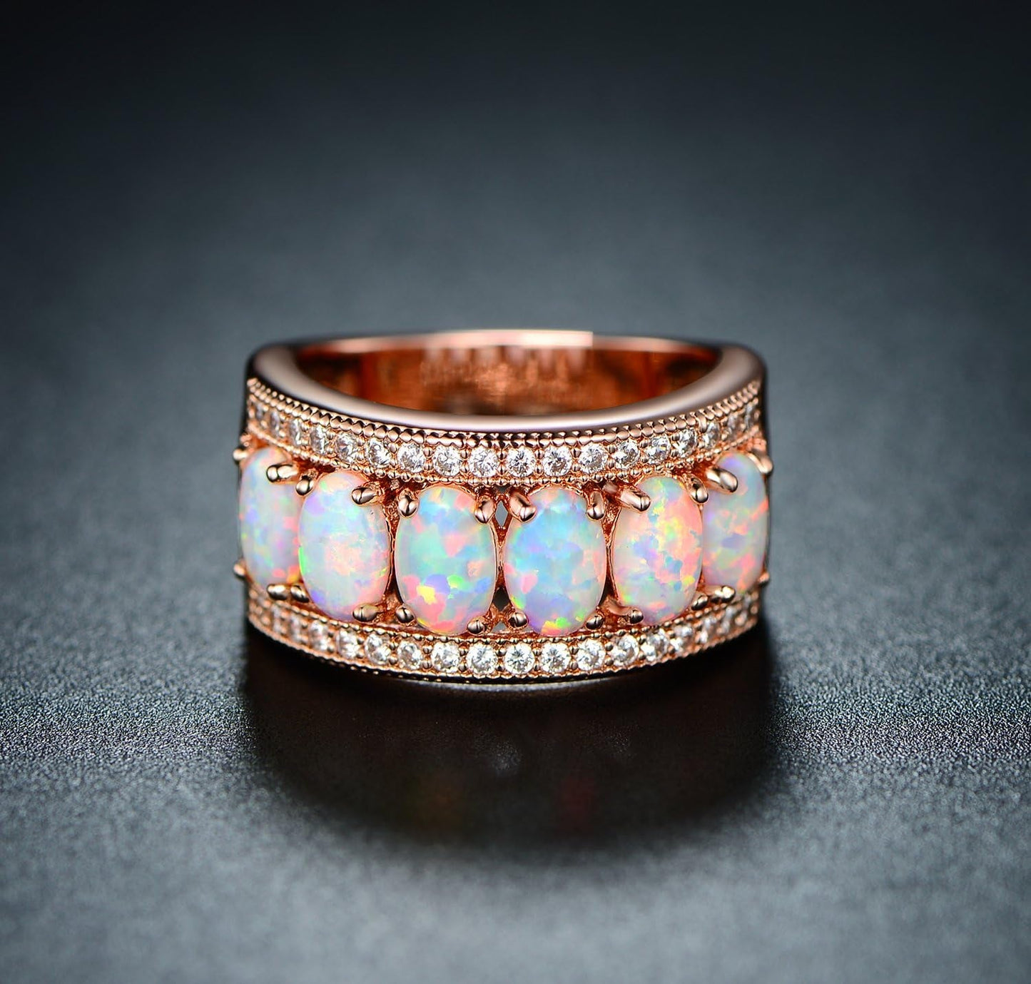Oval-Cut Created White Opal & Cubic Zirconia Ring (Comes in Rose & White Gold Plated)