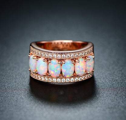 Oval-Cut Created White Opal & Cubic Zirconia Ring (Comes in Rose & White Gold Plated)
