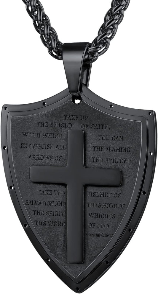 Bible Verse Necklace for Men Women, Armor of God Necklace, Dog Tags Pendant Stainless Steel Inspirational Necklaces for Teens