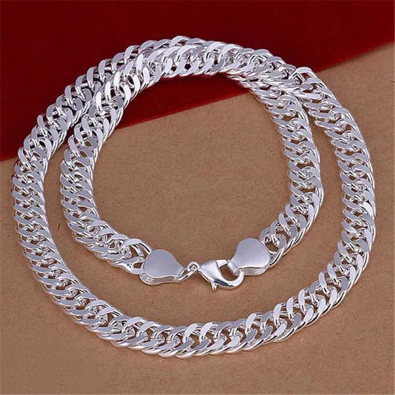 925 Sterling Silver 6MM/10MM Thick Tight Filled Heavy 925 Solid Silver Double Cuban Link Chain Necklace&Bracelet Fashion Jewelry Set(20/22/24 inches)for Women and Men