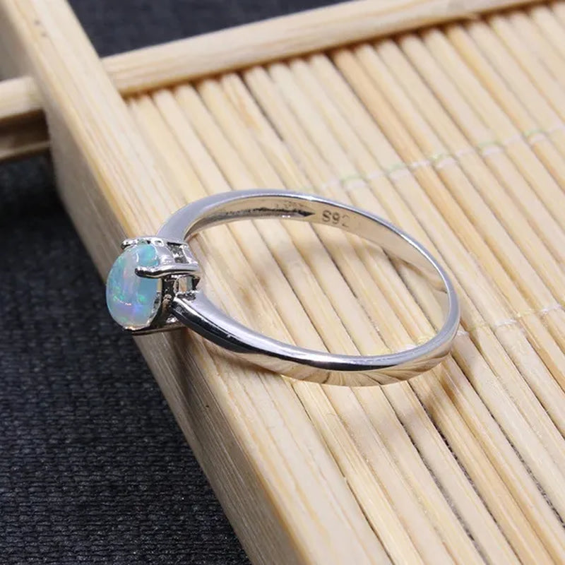 100% Natural Opal Ring for Engagement 4 Mm * 6 Mm Brilliant Opal Silver Ring Real 925 Sterling Silver Opal Ring Romantic Gift