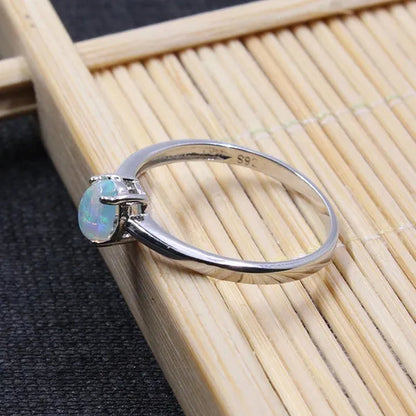 100% Natural Opal Ring for Engagement 4 Mm * 6 Mm Brilliant Opal Silver Ring Real 925 Sterling Silver Opal Ring Romantic Gift