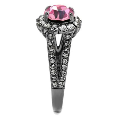 Light Black Stainless Steel 2.87 Ct Light Rose Crystal Halo Engagement Ring