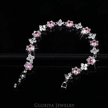 Gloriya Elegant Goddess Silver Plated Link Bracelet Cluster Flower Shape White and Blue AAA Grade Zircon Charm Tennis Bracelet for Women