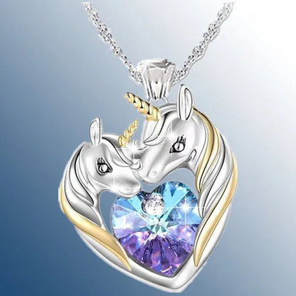 Exquisite Fashion Silvery Women'S Fashion Unicorn Pendant Heart Necklace Elegant Women Lovely Exquisite Banquet Festival Valentine'S Day Christmas Eternal Jewelry Anniversary Gift
