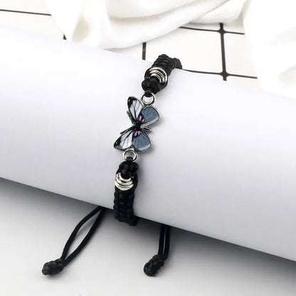 2022 Hot Adjustable Braided String Bracelet for Women Grey Butterfly Pendant Handmade Charm Bangles Fashion Girl Jewelry