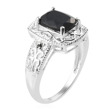 925 Sterling Silver Black Tourmaline Black Spinel Statement Ring for Women Graduation Gifts for Her Fashion Jewelry  Cttw 2.5