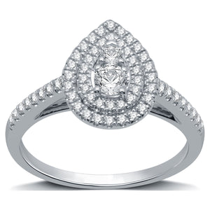 1/2 CTTW Diamond Women'S Pear Halo Engagement Ring 10K White Gold