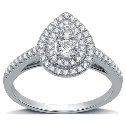 1/2 CTTW Diamond Women'S Pear Halo Engagement Ring 10K White Gold