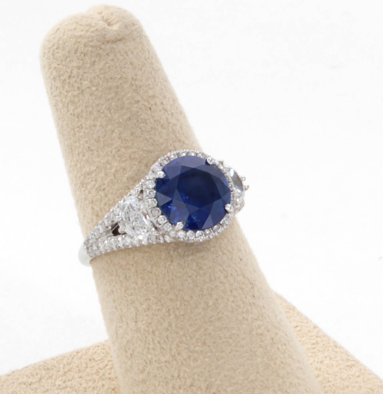 Natural No Heat Round Vivid Cornflower Blue Sapphire Diamond Ring