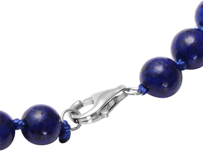 Carved Rose Blue Lapis Lazuli Beaded Necklace for Women 925 Sterling Silver Rhodium Plated Gifts for Women Size 18" Birthday Gifts