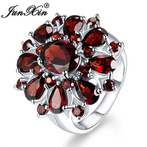 Junxin Fashion Full Of Garnet Red Ruby Wedding Ring Silvery Engagemnet Jewelry Size 6 7 8 9 10