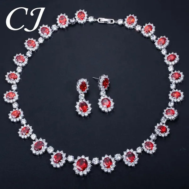 CANDICE European Style White Gold Plated Noble Green Lady Luxury Wedding Necklace Earrings Bridal Jewelry Set With AAA CZ Stone