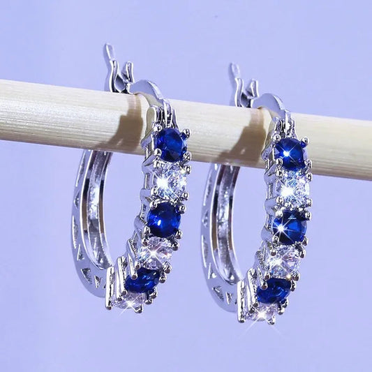 Fashion Sapphire Earrings Jewelery Hoop Earrings Earrings Diamond Earrings for Women Wedding Engagement Earrings Crystal Zircon Earring Cubic Zirconia Jewelry Colour: Blue /Green / Purple / Rose Red
