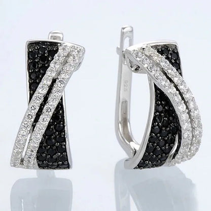 Luxury Fashion Women'S Creative Cross Earrings Infinite Diamond Earrings Black and White Diamond Earrings Infinite Cross Earrings Engagement Earrings Women'S Diamond Jewelry Birthday Anniversary Gift Jewelry