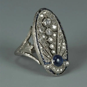 Antique 925 Silver Rings for Women Blue Sapphire Diamond Engagement Ring Vintgae Jewelry