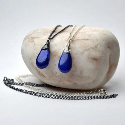 Lapis lazuli necklace, dainty blue drop necklace,
