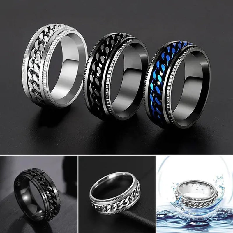 Fashion Punk Stainless Steel 8Mm Rings for Men Chain Rings Biker Grooved Edge, Size 5-13