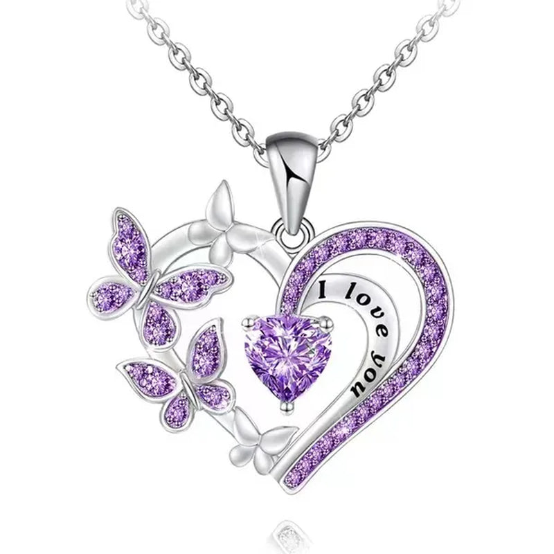 Exquisite Fashion Creative Women's Butterfly Necklace Crystal Butterfly Jewelry Love Pendant Butterfly Necklace Women's Wedding Jewelry Birthday Party Anniversary Gift Jewelry