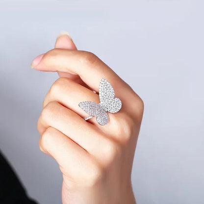 Silver Ring Butterfly Ring Statement Crown Ring Natural Gemstones Ring Wedding Bride Engagement Band Charm Party Ring Jewelry