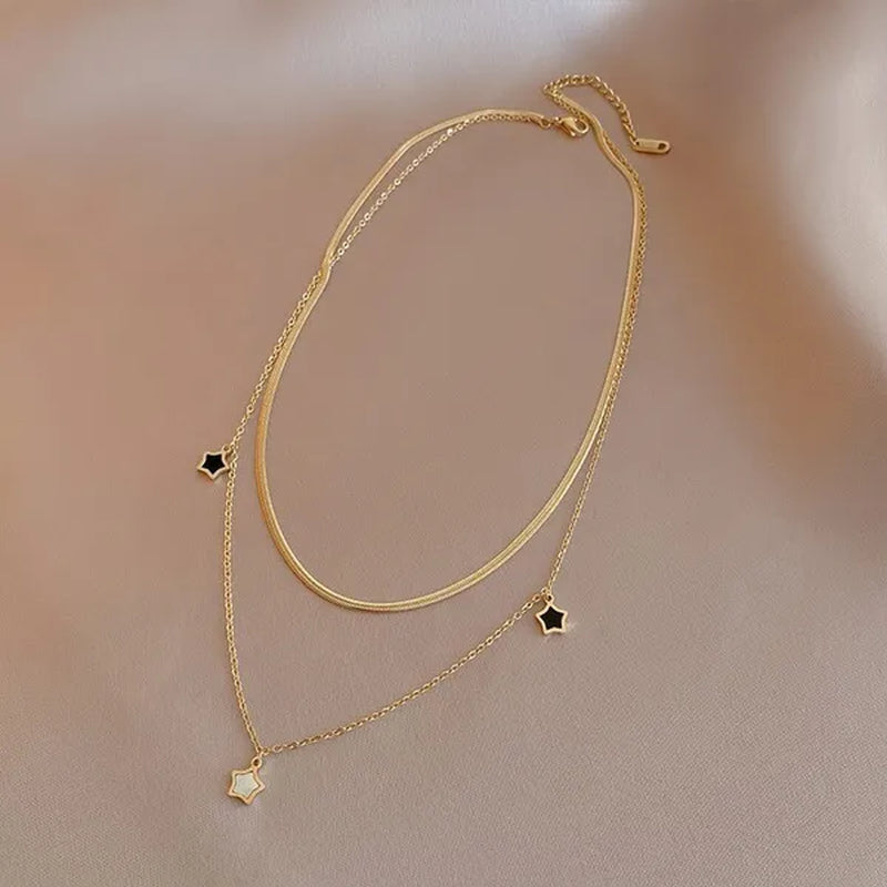 Double Layer Enamel Star Pendant Necklace for Women Bracelet 2021 Trendy Party Fashion Jewelry