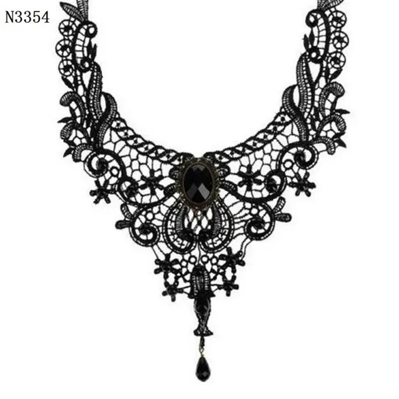 Black Lace Necklace Chokers Vintage Style Female Gothic Wedding Red Rose Crystal Diamond Pendant Collarbone Necklaces Chain Accessories for Women Girls
