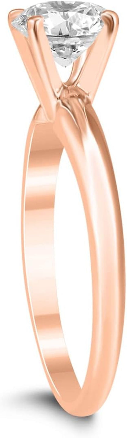 Certified 1 Carat Diamond Solitaire Ring Available in 14K White, Yellow and Rose Gold (J-K Color, I2-I3 Clarity)