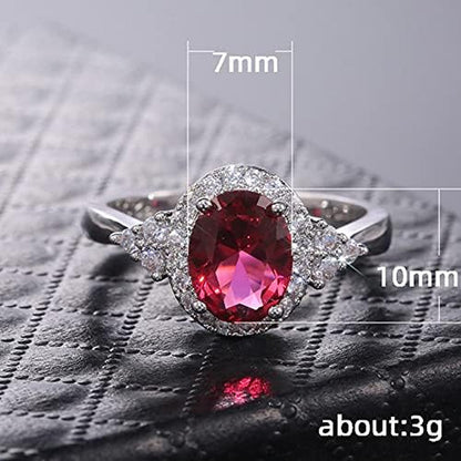 S925 Sterling Silver Classic Crystal Gem Engagement Ring with Sparkling CZ Diamond Ring Temperament Female Ruby Ring Luxury Jewelry Birthday Gift (6)