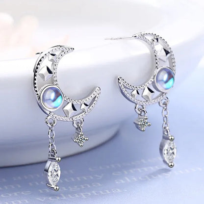 1 Pair Moon Hollow Zircon Crystal Drop Earrings for Women Party Moonstone Earrings Jewelry