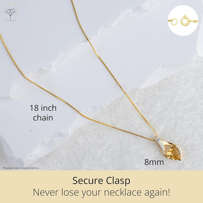 14K White Gold 8Mm Cushion Cut Birthstone Solitaire Pendant Necklace for Women with 18 Inch Box Chain