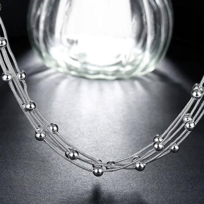 Women's charm 925 sterling Silver classic five chain beads Bracelets Elegant Necklace Bridal Wedding Jewelry Set