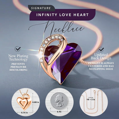 Rose Gold Plated Necklace for Women: Heart Shaped Birthstone/Healing Crystals Center, Dazzling Cubic Zirconia, Hypoallergenic Chain (18"+2"), Timeless Jewelry Gifts for Anniversaries and Birthdays